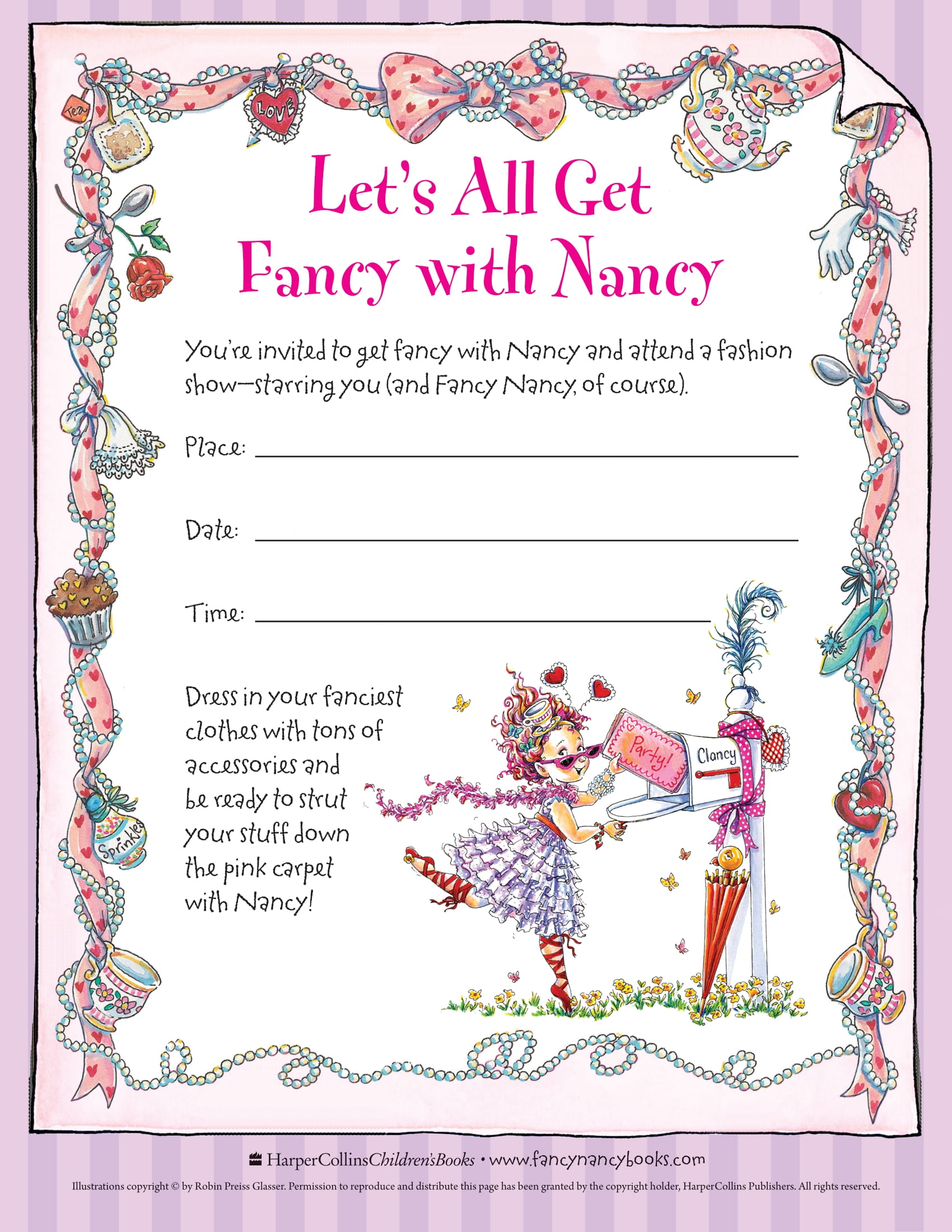 Free Fancy Nancy Invitation Template - Free Printable